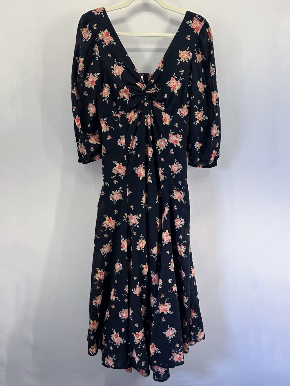 Free People Sea Glass Midi Dress Black Floral Sweetheart Coquette Stevie Nicks 6 - Picture 2 of 9